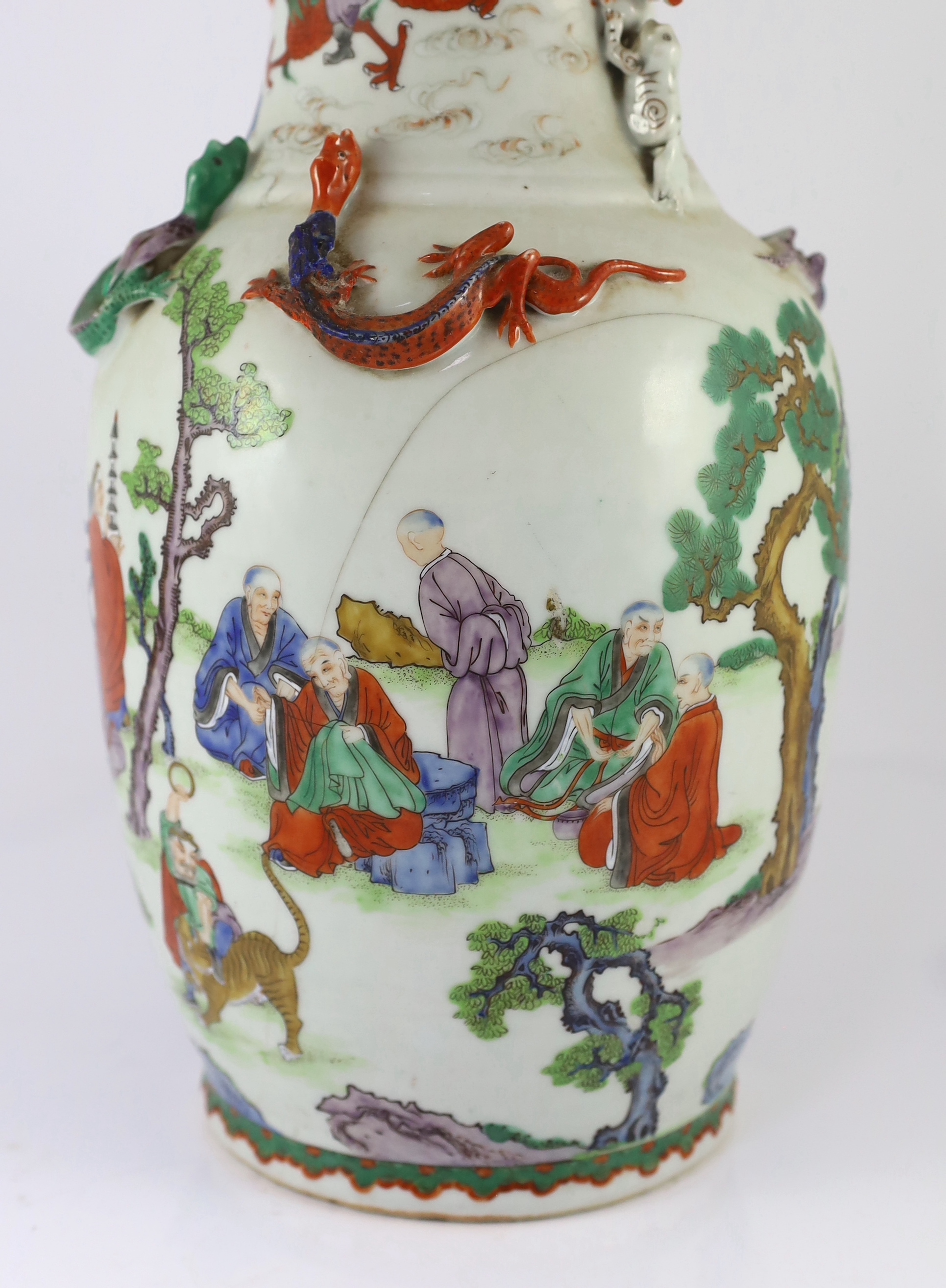 A Chinese enamelled porcelain ‘eighteen luohan’ vase, late 19th century